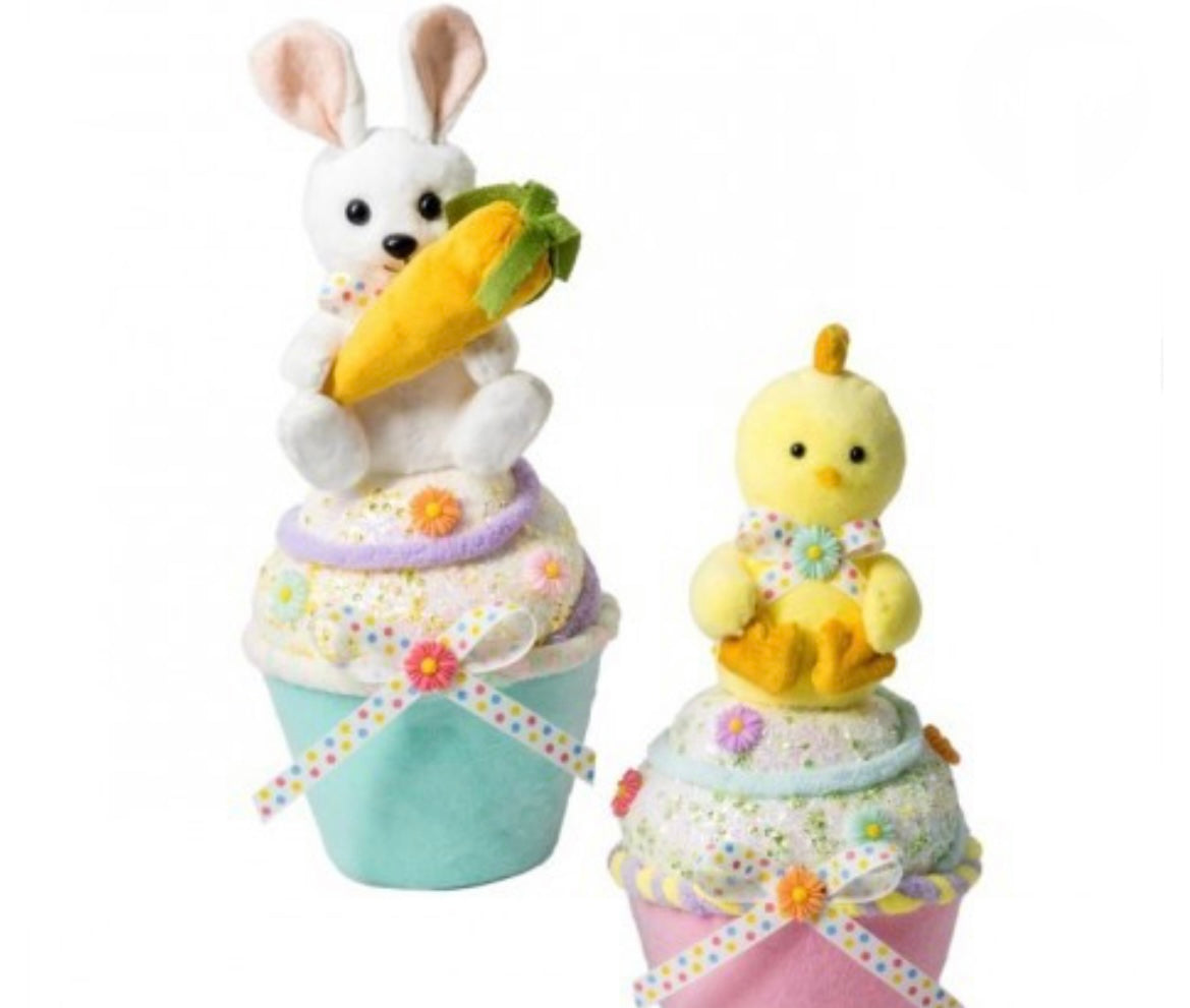 Bunny & Chick on Cupcake Set of 2 In Stock Now