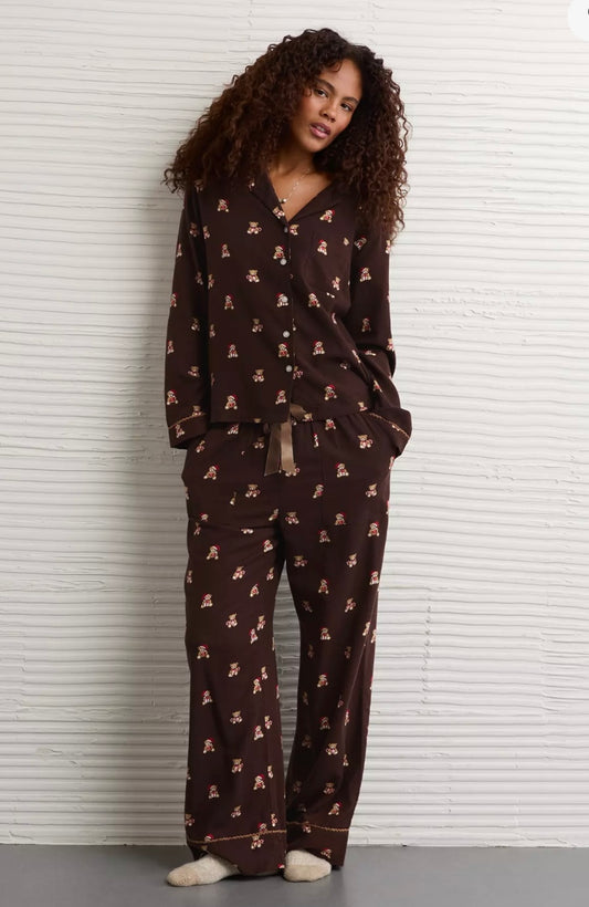 American Eagle Chocolate Teddy Holiday Plush PJ Set
