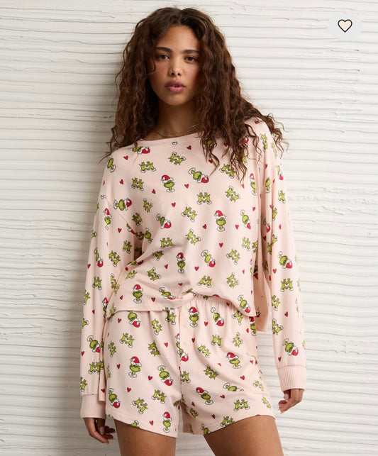 American Eagle Grinch Holiday Plush PJ Set